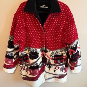 Vintage Reversible Denali Thick Fleece Jacket with Snow Scene